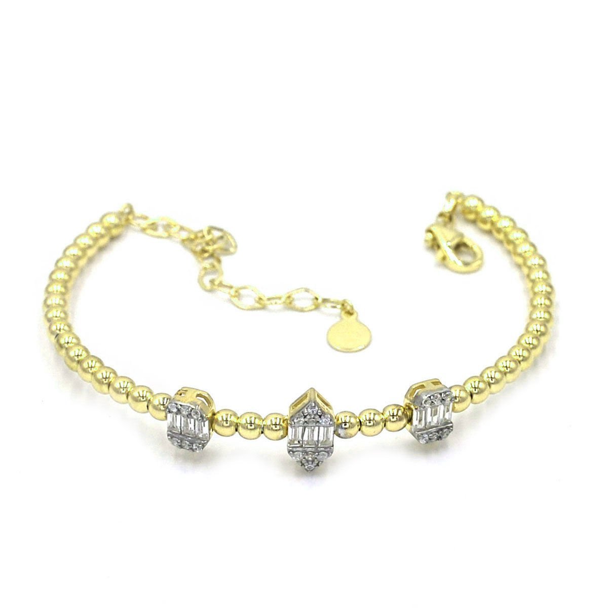 Üçlü Baget Pırlanta Kesim Gümüş Bileklik