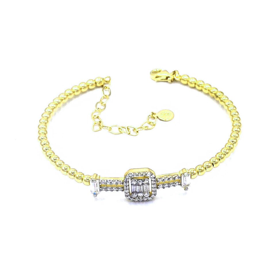 Baget Tasarım Pırlanta Kesim Gümüş Bileklik