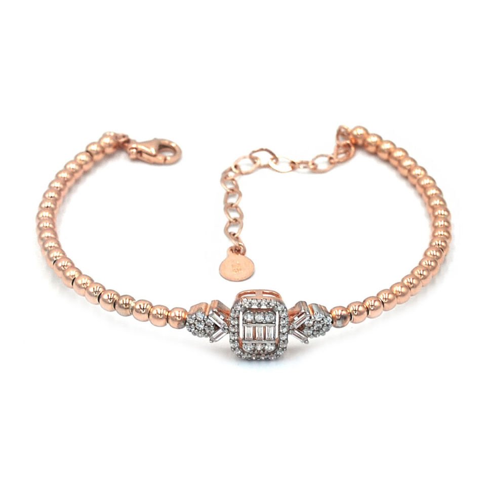 Baget Tasarım Pırlanta Kesim Gümüş Bileklik