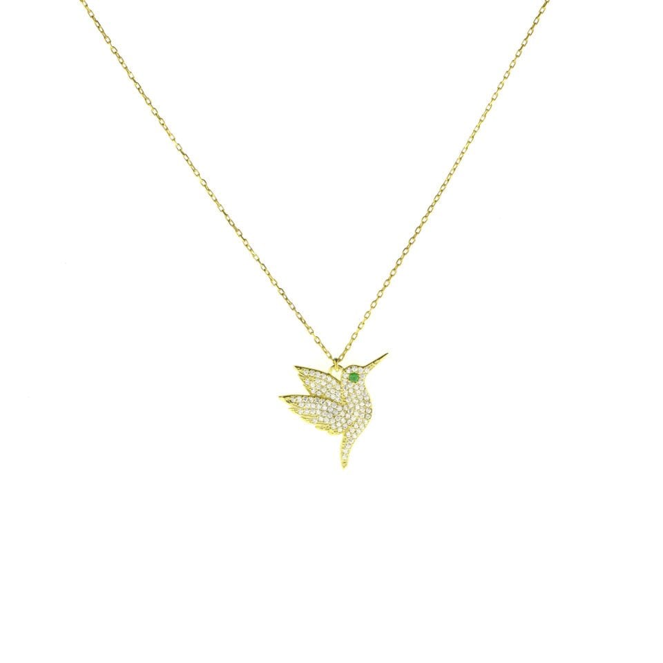 Zirkon Taşlı Kırlangıç Gümüş Kolye