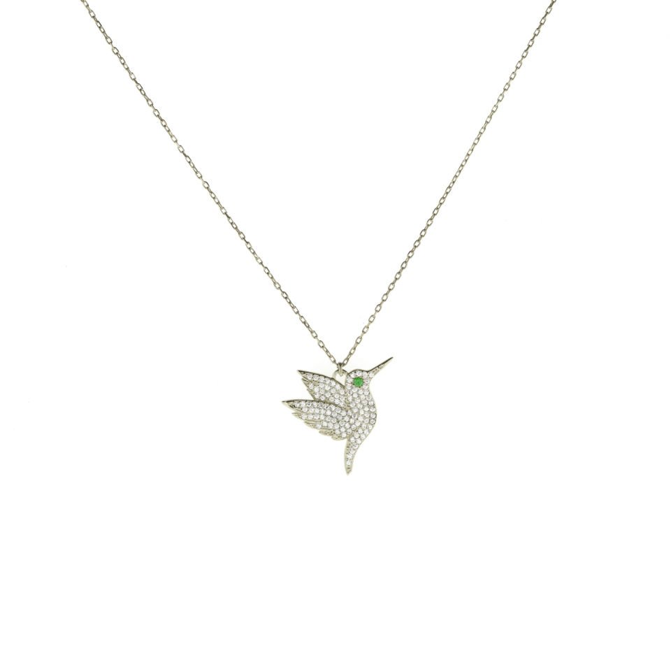 Zirkon Taşlı Kırlangıç Gümüş Kolye