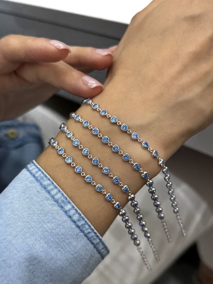 Akuamarin Taşlı Kalp Gümüş Bileklik