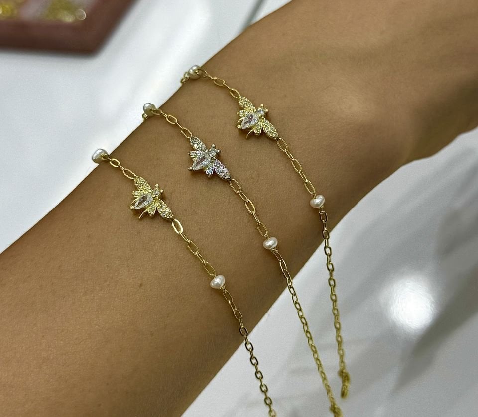 İnci Taşlı Arı Gümüş Bileklik