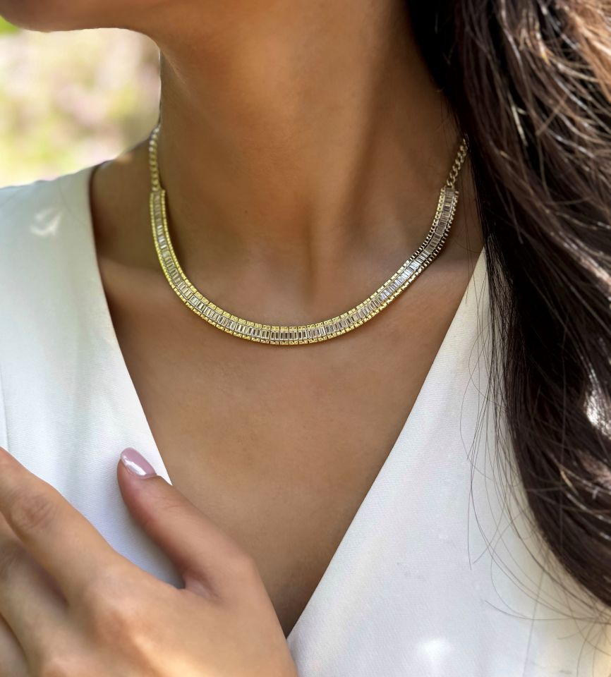 Baget Taşlı Gümüş Kolye