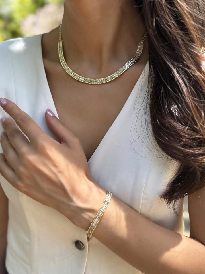 Baget Taşlı Gümüş Kolye