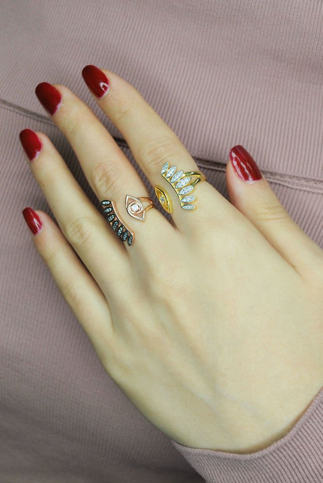 Taşlı Tüy Nazar Göz Gümüş Yüzük