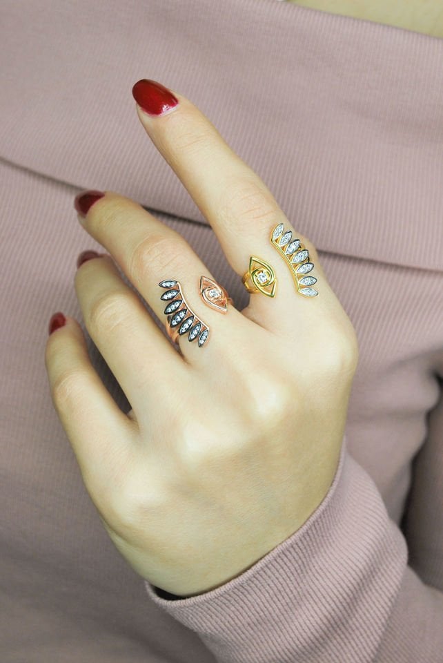 Taşlı Tüy Nazar Göz Gümüş Yüzük