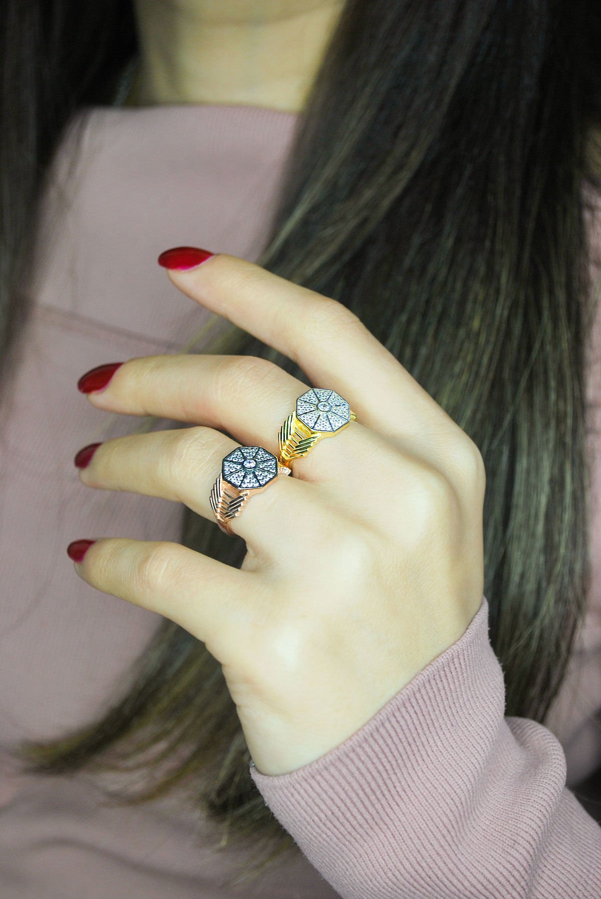 Taşlı Oktagon Gümüş Yüzük