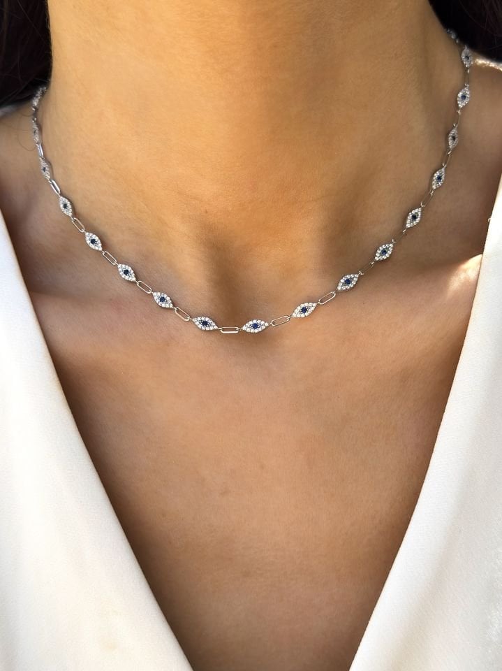 Nazar Göz Gümüş Choker Kolye