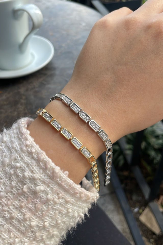 Taşlı Yarım Blok Gümüş Bileklik