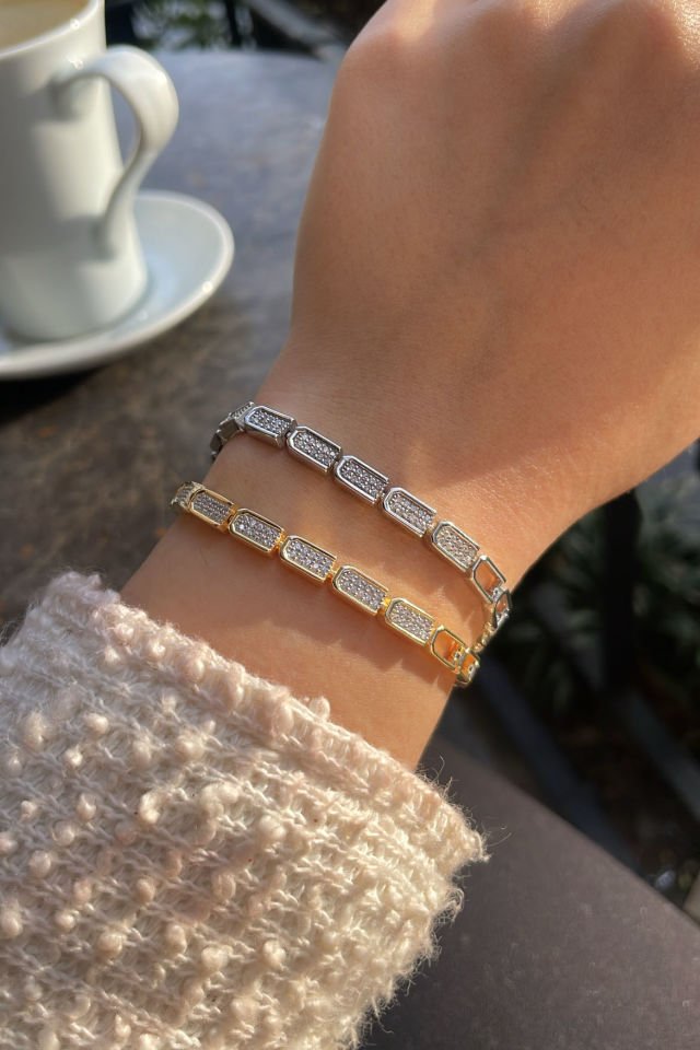 Taşlı Yarım Blok Gümüş Bileklik