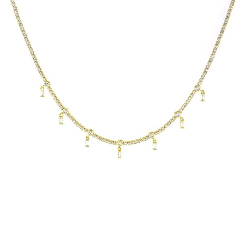 Baget Taşlı İnce Su Yolu Gümüş Choker