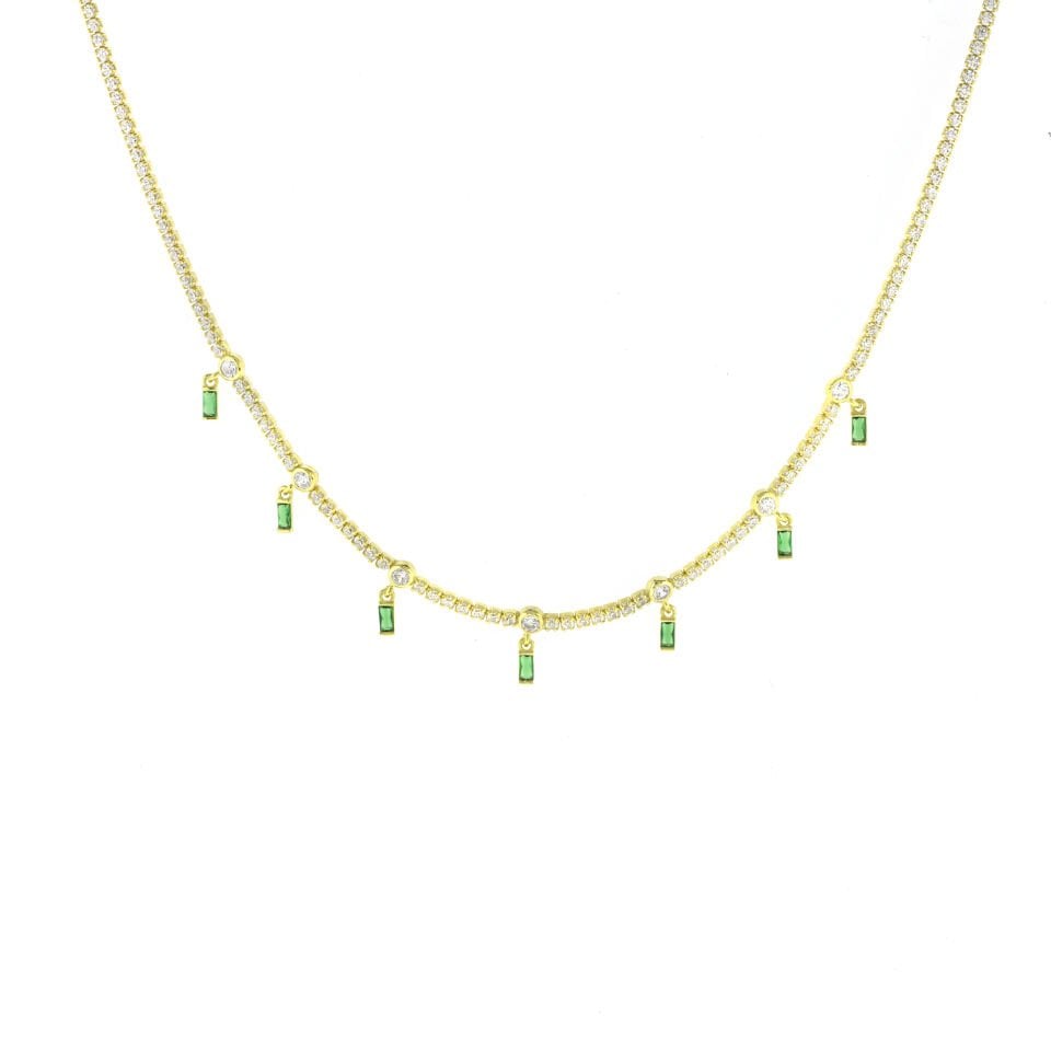 Baget Taşlı İnce Su Yolu Gümüş Choker