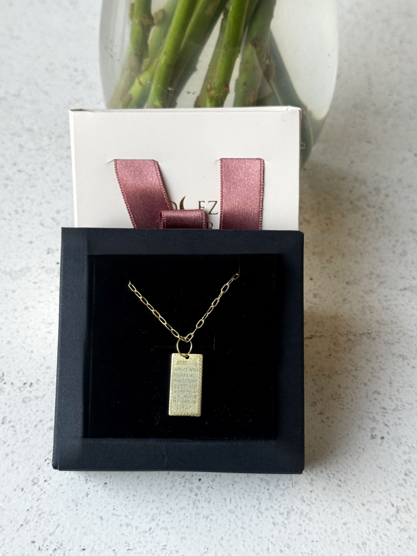 Dikdörtgen Plaka Ayetel Kürsi Gümüş Kolye