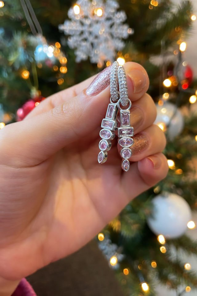 Baget Oval Mekik Taşlı Gümüş Küpe